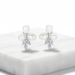 CUBIC ZIRCONIA COLLECTION - DAINTY FRESHWATER PEARL EARRINGS - CZER611