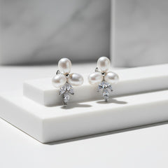 CUBIC ZIRCONIA COLLECTION - DAINTY FRESHWATER PEARL EARRINGS - CZER611