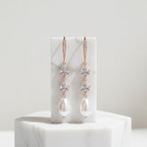 CUBIC ZIRCONIA COLLECTION - GRACEFUL PEARL DROP EARRINGS - CZER596 ROSE GOLD