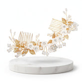 ATHENA COLLECTION - FLORAL JEWELLED HAIR COMB - HC218 GOLD