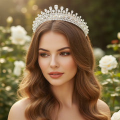 CUBIC ZIRCONIA COLLECTION - BEJEWELLED DECO TIARA - AHB113