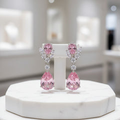CUBIC ZIRCONIA COLLECTION - DAINTY DIAMOND DROP EARRINGS - CZER621PINK