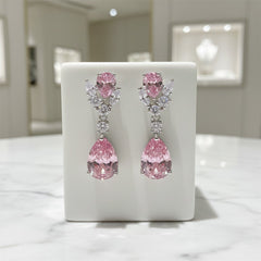 CUBIC ZIRCONIA COLLECTION - DAINTY DIAMOND DROP EARRINGS - CZER621PINK