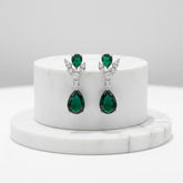 CUBIC ZIRCONIA COLLECTION - DAINTY DIAMOND DROP EARRINGS - CZER621 EMERALD