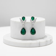 CUBIC ZIRCONIA COLLECTION - DAINTY DIAMOND DROP EARRINGS - CZER621 EMERALD