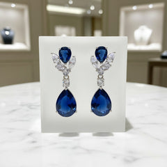 CUBIC ZIRCONIA COLLECTION - DAINTY DIAMOND DROP EARRINGS - CZER621 SAPPHIRE BLUE
