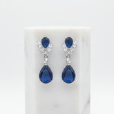 CUBIC ZIRCONIA COLLECTION - DAINTY DIAMOND DROP EARRINGS - CZER621 SAPPHIRE BLUE