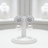 CUBIC ZIRCONIA COLLECTION - DAZZLING PEARL EARRINGS - CZER617 SILVER