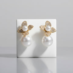 CUBIC ZIRCONIA COLLECTION - VINTAGE PEARL EARRINGS - CZER608 GOLD