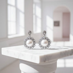 CUBIC ZIRCONIA COLLECTION -ELEGANCE OF PEARL EARRINGS - CZER622