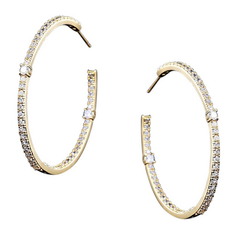CUBIC ZIRCONIA COLLECTION - SIMULATED DIAMOND HOOP EARRINGS - CZER594 18K GOLD PLATED