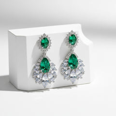 CUBIC ZIRCONIA - STARLET GLAM EARRINGS - (CZER480) EMERALD