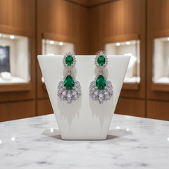 CUBIC ZIRCONIA - STARLET GLAM EARRINGS - (CZER480) EMERALD