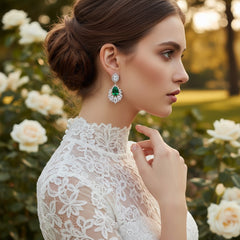 CUBIC ZIRCONIA - STARLET GLAM EARRINGS - (CZER480) EMERALD