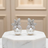 CUBIC ZIRCONIA COLLECTION - PEARL SPARKLE EARRINGS - CZER625 SILVER
