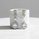CUBIC ZIRCONIA COLLECTION - SPARKLE PEARL DROP EARRINGS - CZER630