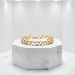 CUBIC ZIRCONIA COLLECTION - CRYSTAL HEARTS BRACELET - BR132 GOLD