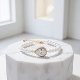 CUBIC ZIRCONIA COLLECTION - CHIC PEARL BRACELET CZBRA15 - GOLD