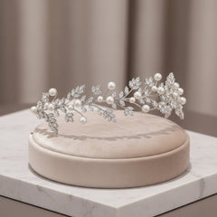 CUBIC ZIRCONIA COLLECTION - GRACELFUL PEARL HEADBAND - AHB128 SILVER