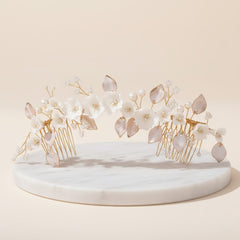 ATHENA COLLECTION - EXQUISITE FLORAL HAIR COMB - HC239 BLUSH PINK