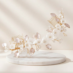 ATHENA COLLECTION - EXQUISITE FLORAL HAIR COMB - HC239 BLUSH PINK