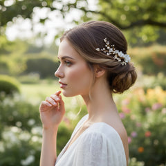 ATHENA COLLECTION - EXQUISITE FLORAL HAIR COMB - HC239 SILVER