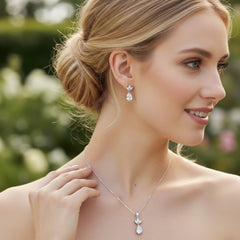CUBIC ZIRCONIA COLLECTION - CHIC ELEGANCE NECKLACE SET - CZNK158 SILVER