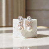 CUBIC ZIRCONIA COLLECTION - GRACEFUL PEARL EARRINGS - GOLD ER316 (ROSE GOLD)