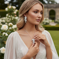 ATHENA COLLECTION - EXQUISITE JEWELLED NECKLACE SET - CZNK164 SILVER