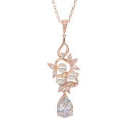 CUBIC ZIRCONIA COLLECTION - PEARL BLOOM NECKLACE- CZNK165 ROSE GOLD