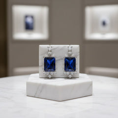 CUBIC ZIRCONIA EARRINGS - DAINTY SPARKLE EARRINGS - CZER660 - SAPPHIRE