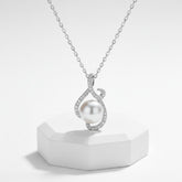 CUBIC ZIRCONIA COLLECTION - CHARMING PEARL NECKLACE - CZNK169 SILVER