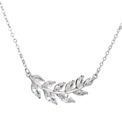 CUBIC ZIRCONIA COLLECTION - CRYSTAL LEAF NECKLACE- CZNK170 SILVER