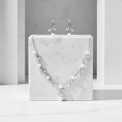 CUBIC ZIRCONIA COLLECTION - LUSH PEARL NECKLACE SET - CZNK171 SILVER