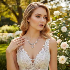 CUBIC ZIRCONIA COLLECTION - GLTZY GLAM NECKLACE SET - CZNK173 SILVER