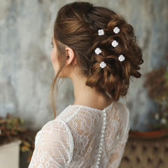 ATHENA COLLECTION - CHIC FLOWER HAIR PINS - (6 PIECES) -PIN63 SILVER