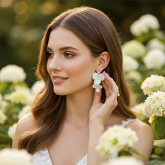 ATHENA COLLECTION - HOLLYWOOD STYLE FLOWER EARRINGS - CZER666 SILVER
