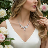 CUBIC ZIRCONIA COLLECTION - GLITZY GLAM NECKLACE SET - CZNK175 SILVER