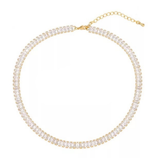 CUBIC ZIRCONIA COLLECTION - GLITZY GOLD CHOKER NECKLACE - CZNK179 GOLD