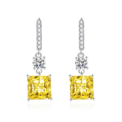 CUBIC ZIRCONIA COLLECTION - GLITZY GEM EARRINGS 925 STERLING SILVER - CZER676 YELLOW