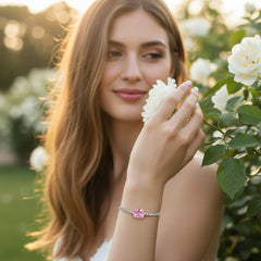 CUBIC ZIRCONIA COLLECTION - GLITZY GEM BRACELET PLATED IN 925 STERLING SILVER- CZBR140 ROSE PINK