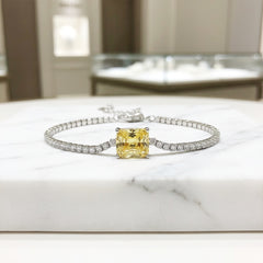 CUBIC ZIRCONIA COLLECTION - GLITZY GEM BRACELET 925 STERLING SILVER - CZBR140 YELLOW