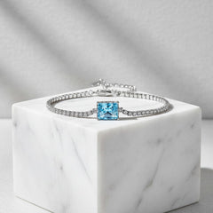 CUBIC ZIRCONIA COLLECTION - GLITZY GEM BRACELET 925 STERLING SILVER - CZBR140 AQUA