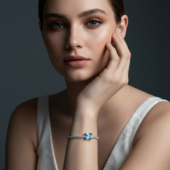 CUBIC ZIRCONIA COLLECTION - GLITZY GEM BRACELET 925 STERLING SILVER - CZBR140 AQUA