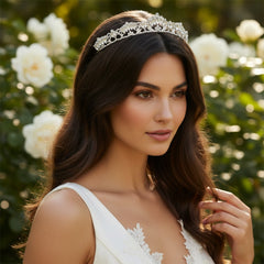 CUBIC ZIRCONIA COLLECTION - DAINTY DIVA TIARA - AHB152 - SILVER