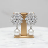 CUBIC ZIRCONIA COLLECTION - PEARL DROP CLIP ON EARRINGS - CZER695 SILVER