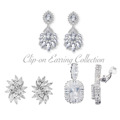 CUBIC ZIRCONIA COLLECTION - SPARKLE GEMS CLIP ON EARRING COLLECTION - SILVER