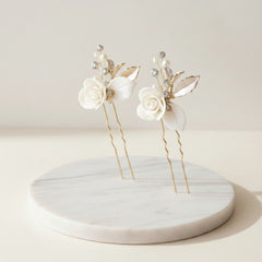 ATHENA COLLECTION - GLAM ROSE HAIR PINS - (PAIR) PIN64 GOLD