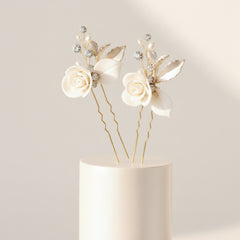ATHENA COLLECTION - GLAM ROSE HAIR PINS - (PAIR) PIN64 GOLD