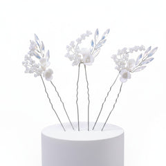 ATHENA COLLECTION - SHIMMER FLORAL HAIR PINS - PIN72 SILVER